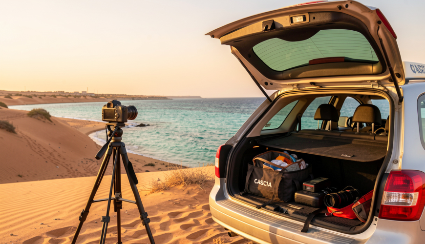Photographer capturing golden hour landscape in Marsa Alam with Cascia Taxi
