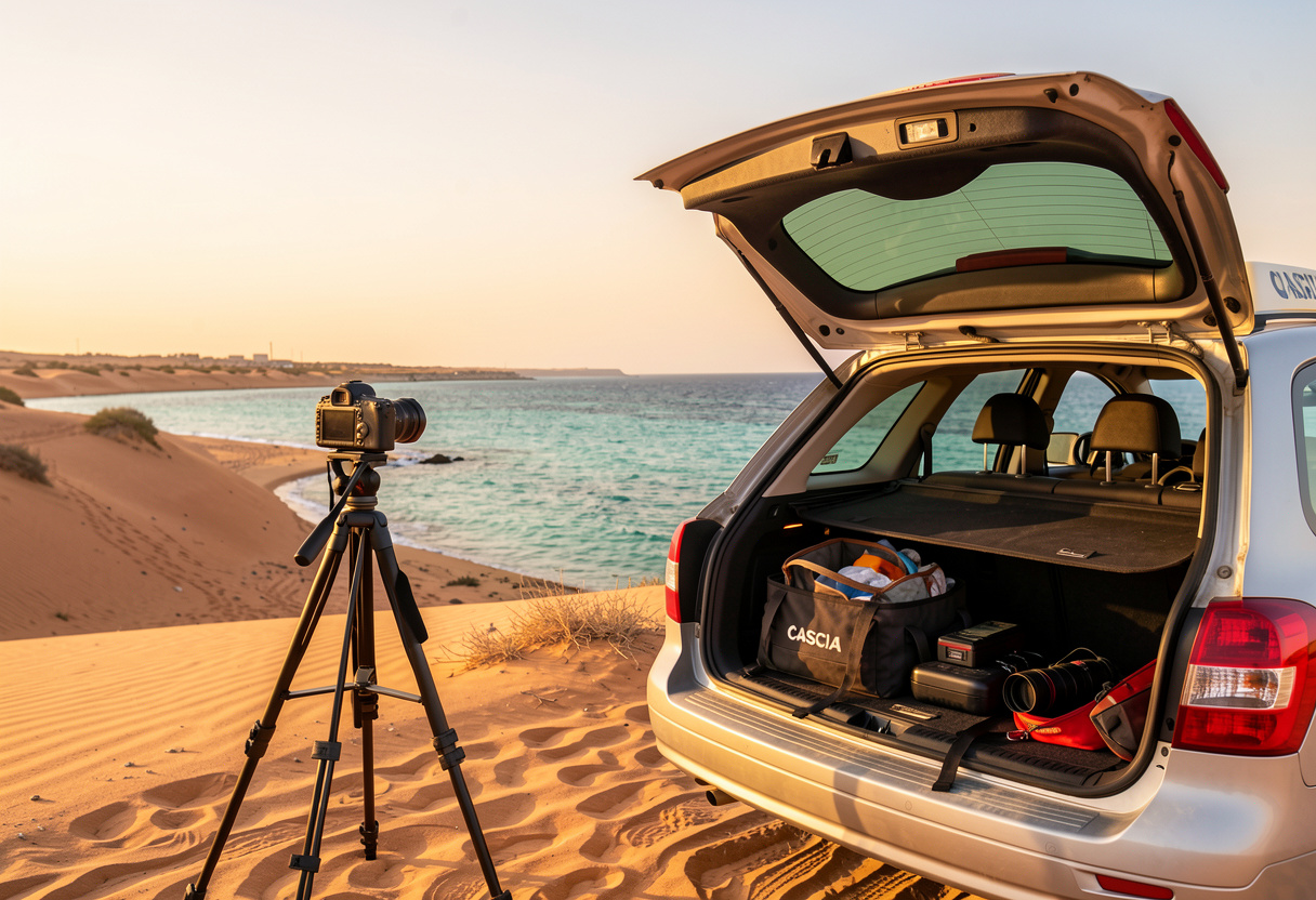Photographer capturing golden hour landscape in Marsa Alam with Cascia Taxi